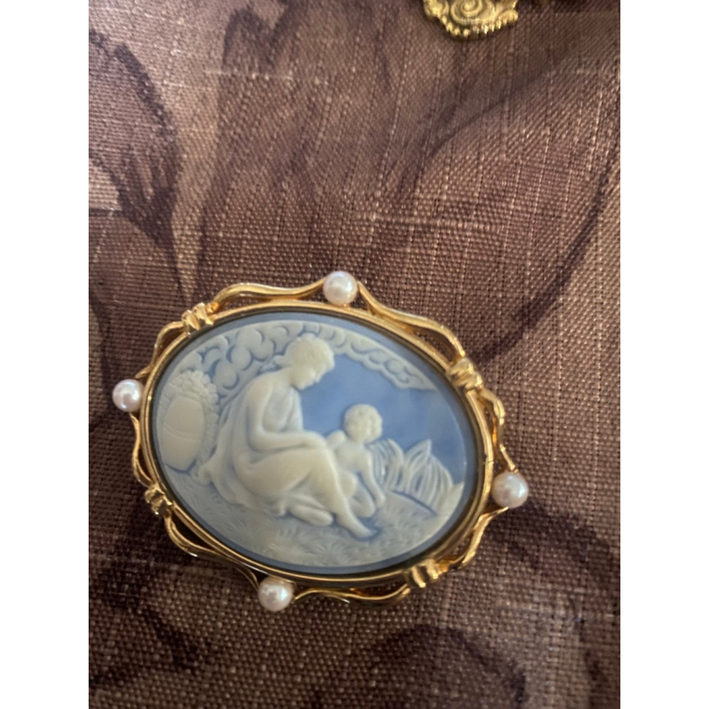 Women's vintage Monet Blue Cameo Brooch Pin